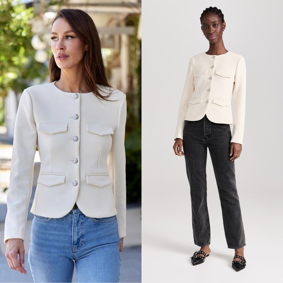 VERONICA BEARD Kensington Knit Button Jacket Ivory Sz L - Picture 1 of 8